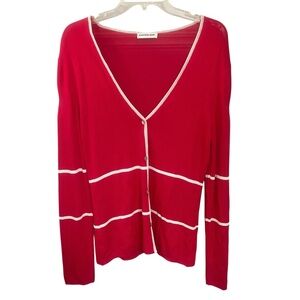 MUGLER Cardigan Button Down Sweater Red & White Cutout Detail Medium